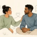 Two partners sharing reassurance during a calm, attentive conversation